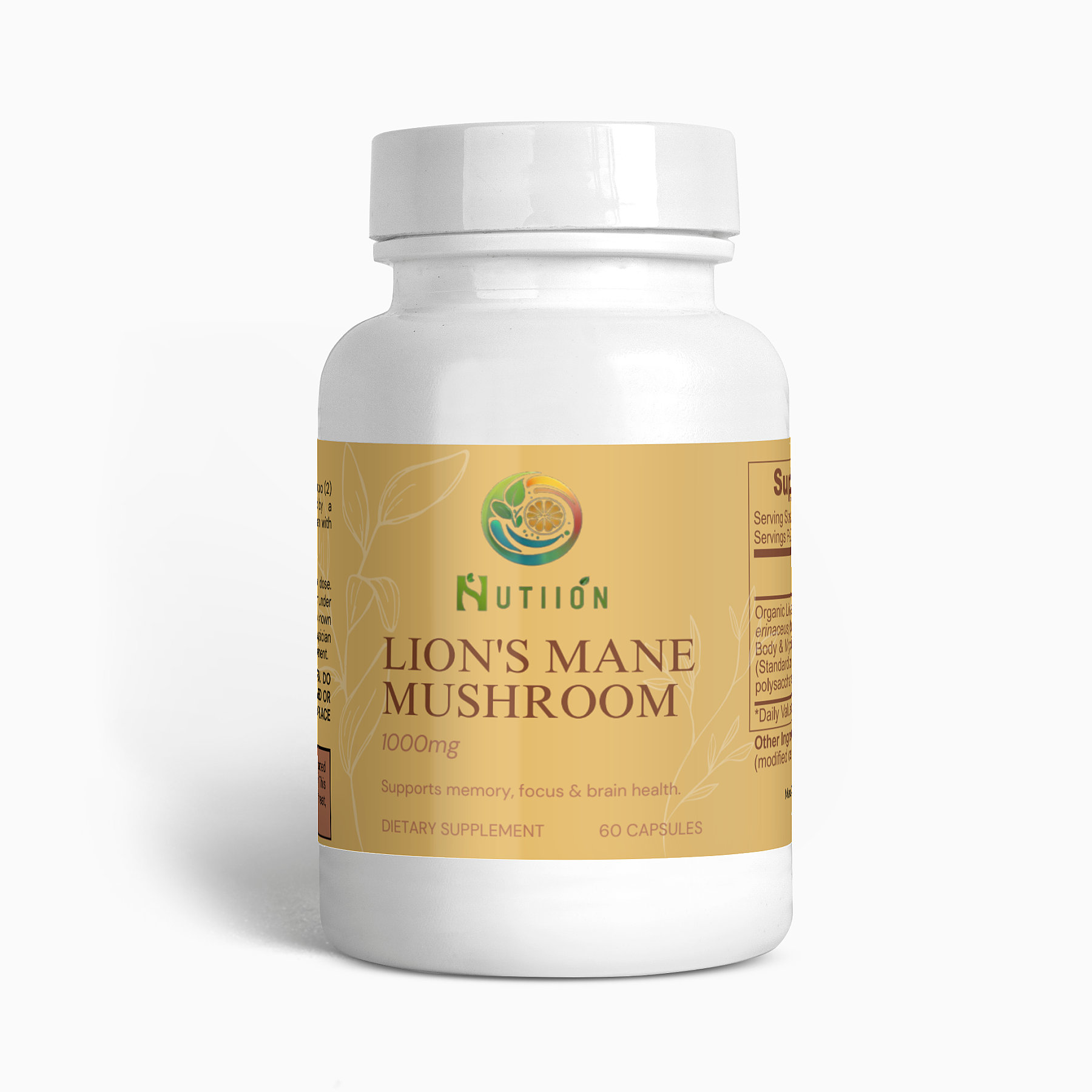Nutiion,Lion's Mane Mushroom Fungi for focus capsules. Cognitive support throughout aging Supports cognitive health in aging individuals by promoting neuron growth in the brain, potentially aiding in maintaining mental acuity. Promotes healthy circulation Lions Mane has been shown to increase blood flow in individuals, which helps carry more oxygen to the body's cells.